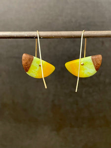 SCOOP - Walnut Earrings with a Lime and Orange Blend