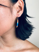 Load image into Gallery viewer, PACIFIC LONG HORNS - Cherry Wood Earrings with White and Tri Teal Banding and Sterllng Silver
