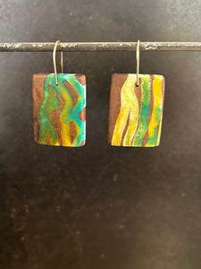 SQUIG TABS - Walnut Wood Earring with Multi-Color Resin 3
