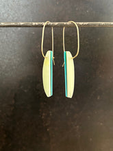 Load image into Gallery viewer, REVERSIBLE LONG HORNS - Cast Resin Earrings in Teal and Lemon
