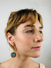 Load image into Gallery viewer, LONG ROUNDER - Walnut Wood Earrings with and Red and Sky Blended Resin
