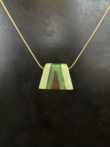 NOOVO FAN  PENDANT - Walnut Wood Necklace with Mint,Sea Green,  Navy and White Resin