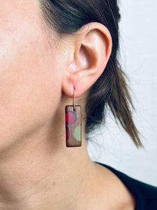 BUBBLES TAB - Walnut Wood Earrings with a Multicolor Resin Combo