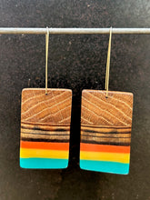 Load image into Gallery viewer, PACIFIC BOX TAB - White Oak Wood Earrings with Multi Color Resin Banding
