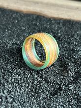 Load image into Gallery viewer, SIRCLE RING - Size 8.25 Cherry Wood Ring with Multi Color Cast Resin
