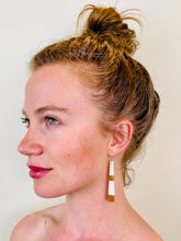 Load image into Gallery viewer, LONG TAIL - Cherry wood Earrings  with White Resin Banding
