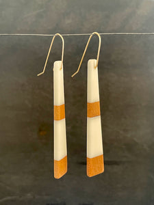 LONG TAIL - Cherry wood Earrings  with White Resin Banding