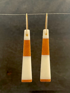 TAIL - Cherry wood Earrings  with White Resin Banding
