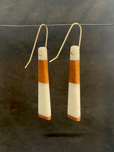 Load image into Gallery viewer, TAIL - Cherry wood Earrings  with White Resin Banding
