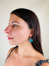 Load image into Gallery viewer, LARGE ROUNDER - Walnut Wood Earrings with a Aqua Blue Resin Blend
