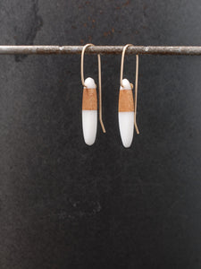 MINI ONO - Cherry Wood Earrings with White Resin 2