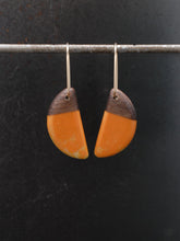 Load image into Gallery viewer, REVERSIBLE HORNS - Walnut  Wood Earrings with a White Resin Blend
