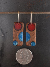 Load image into Gallery viewer, BUBBLES TAB - Walnut Wood Earrings with  a Navy and Beet Resin Blend
