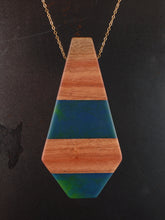 Load image into Gallery viewer, LAVA PENDANT - Carob Wood with Navy, Teal and Green Resin Banding
