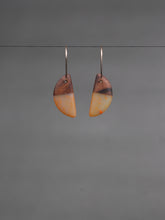 Load image into Gallery viewer, REVERSIBLE HORNS - Walnut  Earrings with Hot Orange and Pale Gold Cast Resin
