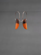 Load image into Gallery viewer, REVERSIBLE HORNS - Walnut  Earrings with Hot Orange and Pale Gold Cast Resin
