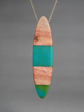 Load image into Gallery viewer, LARGE ONO PENDANT - Carob Wood with Sea Green and Teal Resin Banding
