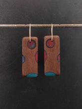 Load image into Gallery viewer, BUBBLES TAB - Walnut Wood Earrings with Teal and Beet Resin
