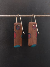 Load image into Gallery viewer, BUBBLES TAB - Walnut Wood Earrings with Teal and Beet Resin

