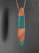 Load image into Gallery viewer, ONO PENDANT - Carob Wood with Cerulean, Teal and Green Resin Banding
