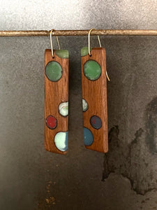 BUBBLES TAB SELECT - Cherry Wood Earrings with Multicolor Resin 2