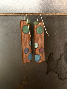 BUBBLES TAB SELECT - Cherry Wood Earrings with Multicolor Resin 2