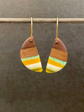 Load image into Gallery viewer, RUSTIC PACIFIC HORNS - Walnut Wood Earrings with Multi Colored Resin Banding
