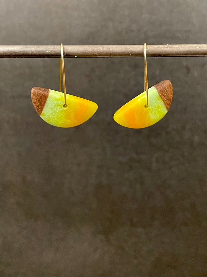 SCOOP - Walnut Earrings with a Lime and Orange Blend