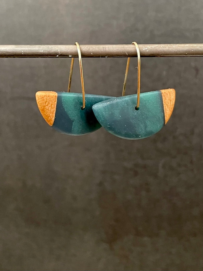 SCOOP -  Cherry Wood Earrings with Blended Navy Resin