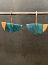Load image into Gallery viewer, SCOOP -  Cherry Wood Earrings with Blended Navy Resin
