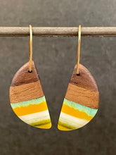 Load image into Gallery viewer, RUSTIC PACIFIC HORNS - Walnut Wood Earrings with Multi Colored Resin Banding
