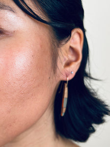 LONG HORNS -  Walnut  Wood Earrings with Pale Rust Resin Banding