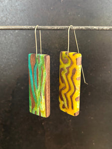 SQUIG TABS - Walnut Wood Earring with Multi-Color Resin 4