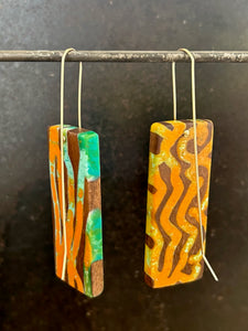 SQUIG TABS - Walnut Wood Earring with Multi-Color Resin 4