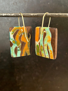 SQUIG TABS - Walnut Wood Earring with Multi-Color Resin 3