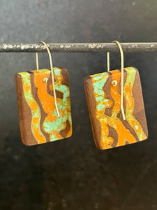 SQUIG TABS - Walnut Wood Earring with Multi-Color Resin 5