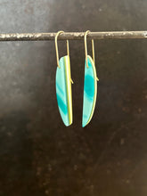Load image into Gallery viewer, LONG HORNS - Cast Resin Earrings in Teal, Sky and Lemon
