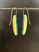 Load image into Gallery viewer, LONG HORNS - Cast Resin Earrings in Teal, Sky and Lemon
