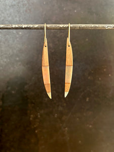 LONG HORNS -  Walnut  Wood Earrings with Pale Rust Resin Banding