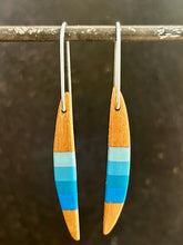 Load image into Gallery viewer, PACIFIC LONG HORNS - Cherry Wood Earrings with White and Tri Teal Banding and Sterllng Silver

