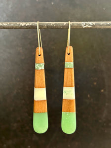 TAIL - Cherry wood Earrings  with Jade and White Resin