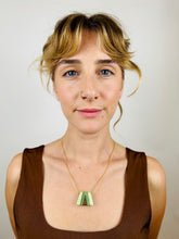 Load image into Gallery viewer, NOOVO FAN  PENDANT - Walnut Wood Necklace with Mint,Sea Green,  Navy and White Resin
