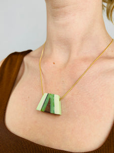 NOOVO FAN  PENDANT - Walnut Wood Necklace with Mint,Sea Green,  Navy and White Resin
