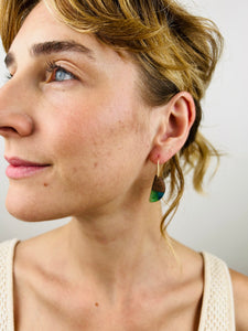 REVERSIBLE HORNS - Walnut Earrings Navy and Sea Green Blended Resin