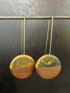 LONG ROUNDER - Walnut Wood Earrings with Creamsicle and Charcoal Resin Blend
