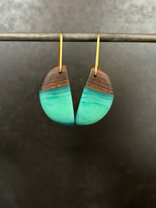 HORNS -  Cherry Wood Earrings with Sky and Navy Resin Blend
