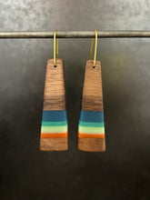 Load image into Gallery viewer, PACIFIC TAIL - Walnut Wood Earrings in Resin Quad Banding
