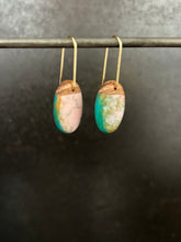 Load image into Gallery viewer, EGG - Walnut Wood Earrings with a Pink and Teal Resin Blend
