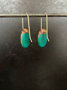 EGG - Walnut Wood Earrings with a Pink and Teal Resin Blend