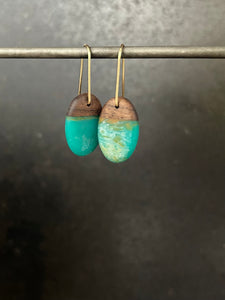 EGG - Walnut Wood Earrings with a Teal Resin Blend